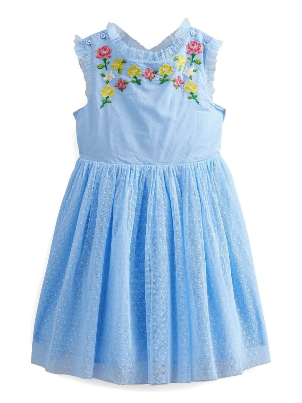 Mini Boden Embroidered Crossback Tulle Dress, Size 7/8